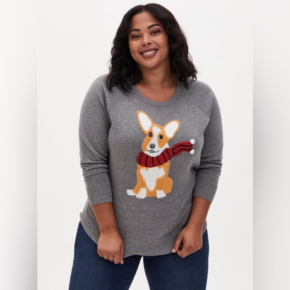 Torrid Cotton Pullover Corgi Christmas Sweater